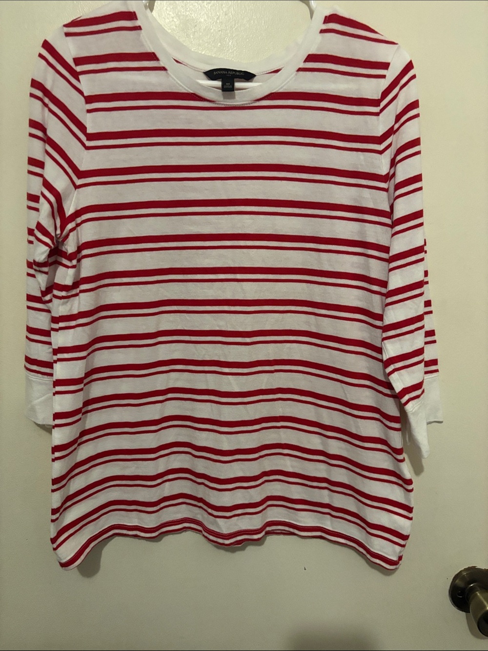 Striped Red and White Women’s 3/4 length Sleeve Top - Banana Republic